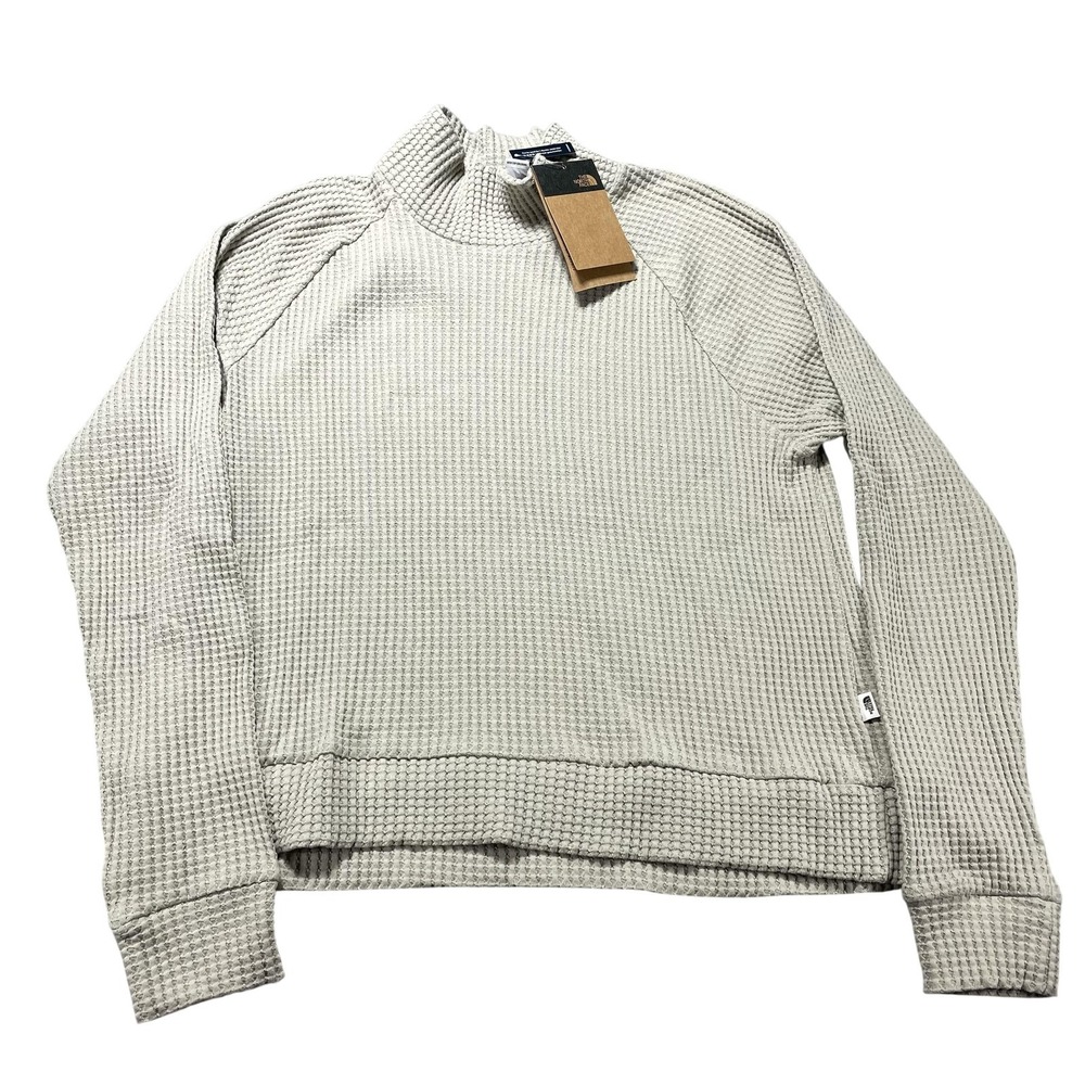 The North Face Sweater Womens Large‎ Gray Waffle Knit Thermal Mock Neck Pullover